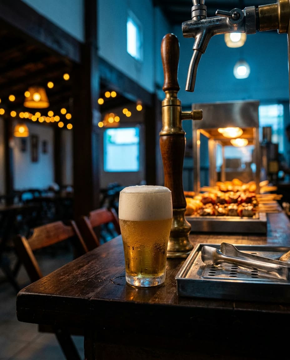 Chopp gelado sendo servido no balcão